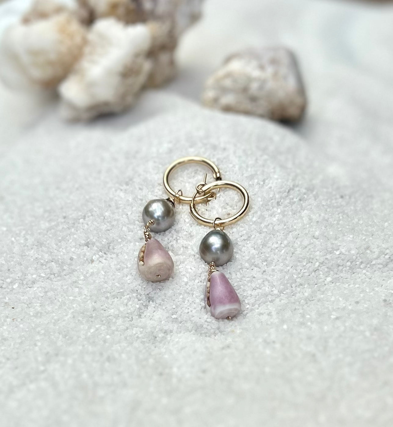 Tahitian Pearl and Maui Cone Shell Earrings