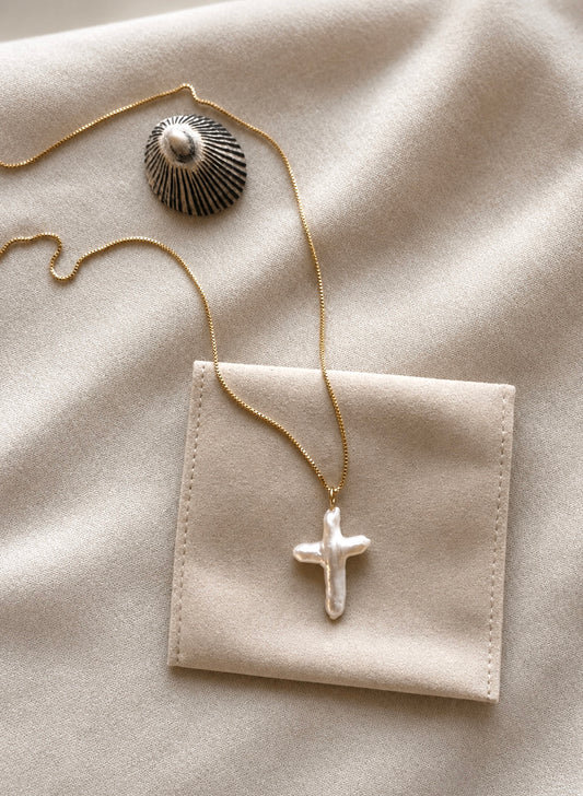 Pearl cross pendant necklace