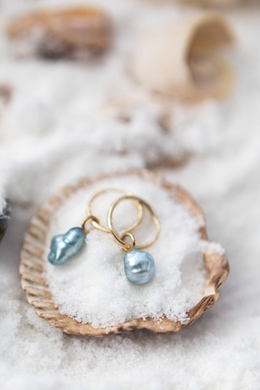 Mermaid Blue Tahitian Keshi Earrings