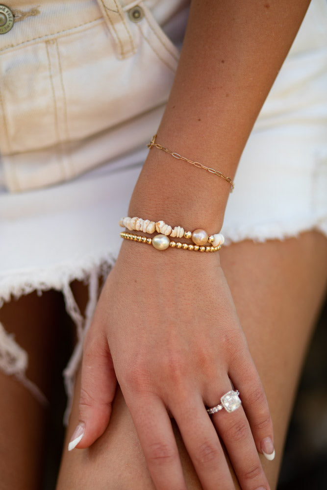 Stretchy South Sea Pearl and Gold Bracelet